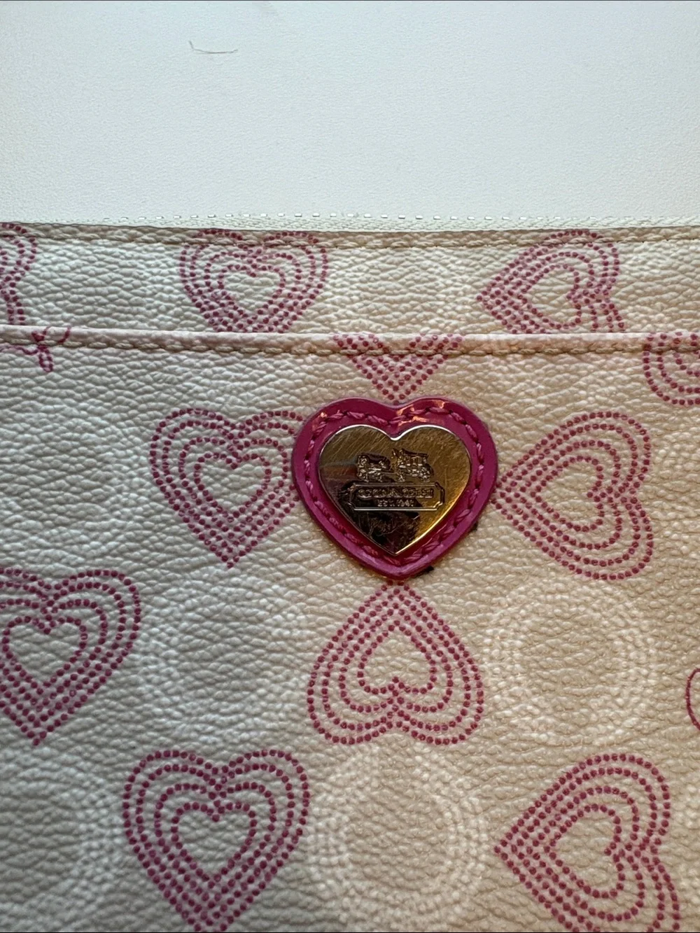 Coach Cream Wallet with Pink Heart Motif